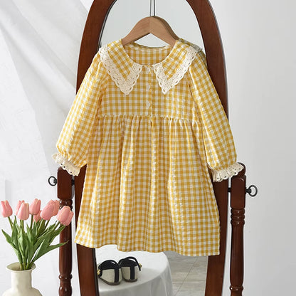 Blossom Belle – Long Sleeve Floral Princess Dress with Doll Collar for Girls